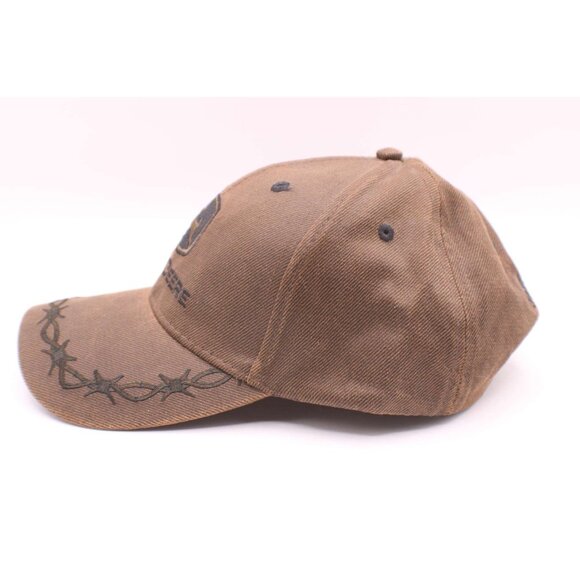 JOHN DEERE Hat Cap Baseball Trucker Embroidered Buck Logo Barbed Wire Brown - Picture 4 of 14